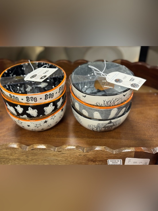 Primark Other - Primark Halloween Ceramic Bowls in Black & White with Orange Trim(6 bowls total)